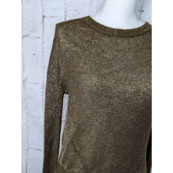 All Saints Brown And Gold Metallic‎ Open Knit Sweater sz XS Viscose Nylon Mohair - Picture 5 of 10